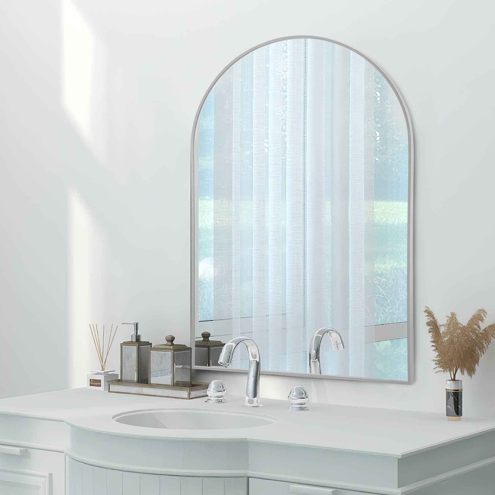 39" Silver Arch Metal Framed Bathroom Vanity Mirror