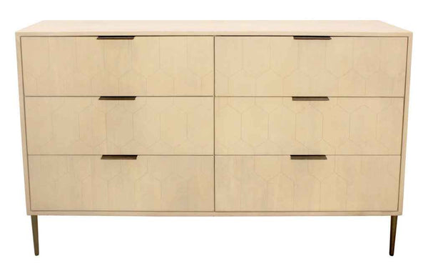 56" Natural Solid Wood Six Drawer Dresser