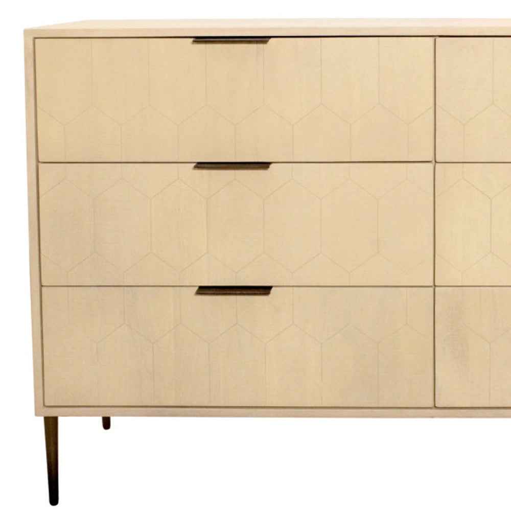 56" Natural Solid Wood Six Drawer Dresser