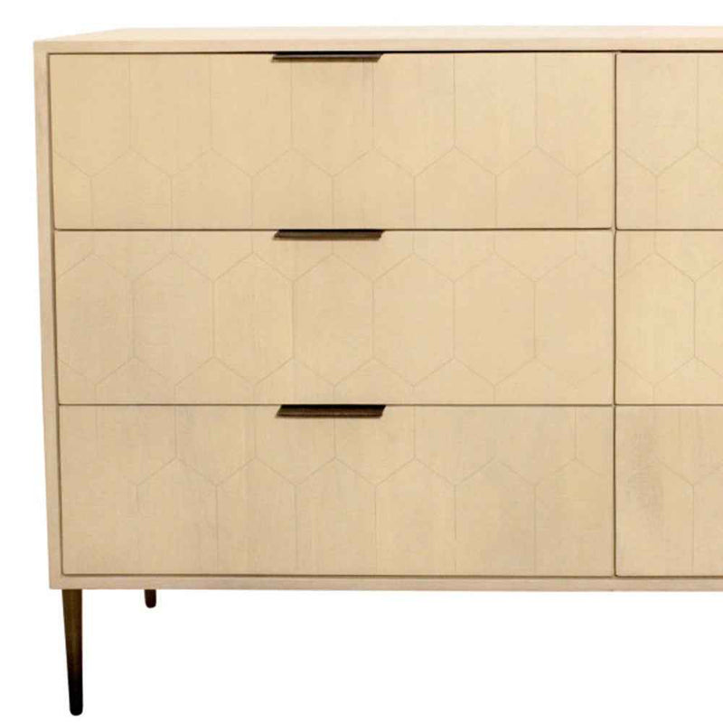 56" Natural Solid Wood Six Drawer Dresser