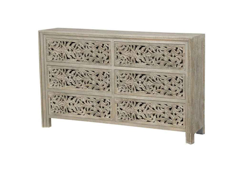 57" Gray Solid Wood Six Drawer Dresser