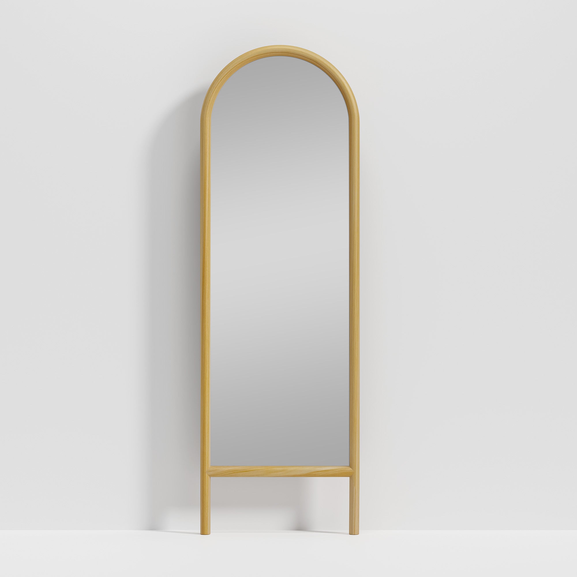 64" Natural Solid Wood Arch Leaning Framed Full Length Mirror - Bed & Bath