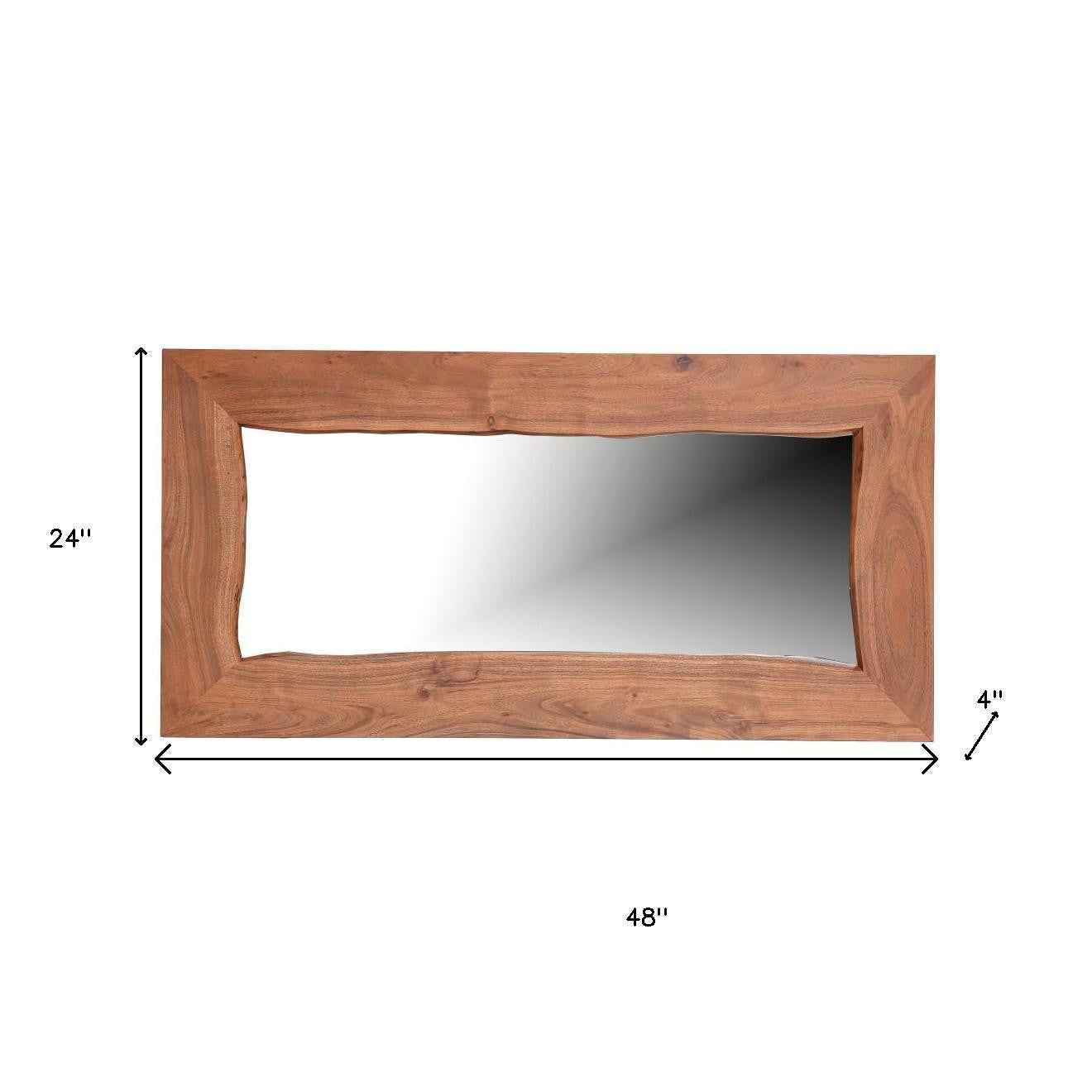 24" Brown Solid Wood Freestanding and Wall Mount Accent Mirror