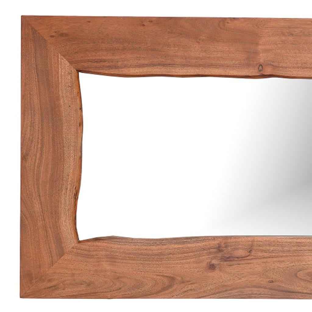 24" Brown Solid Wood Freestanding and Wall Mount Accent Mirror