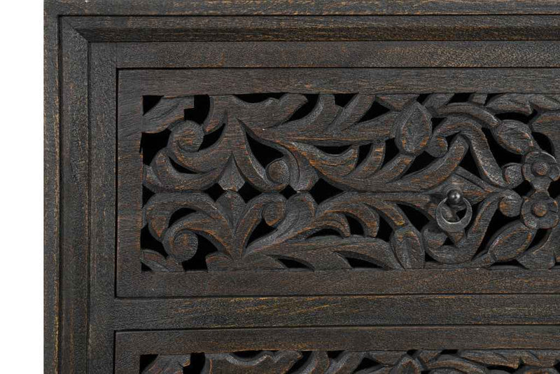 57" Black Solid Wood Six Drawer Dresser