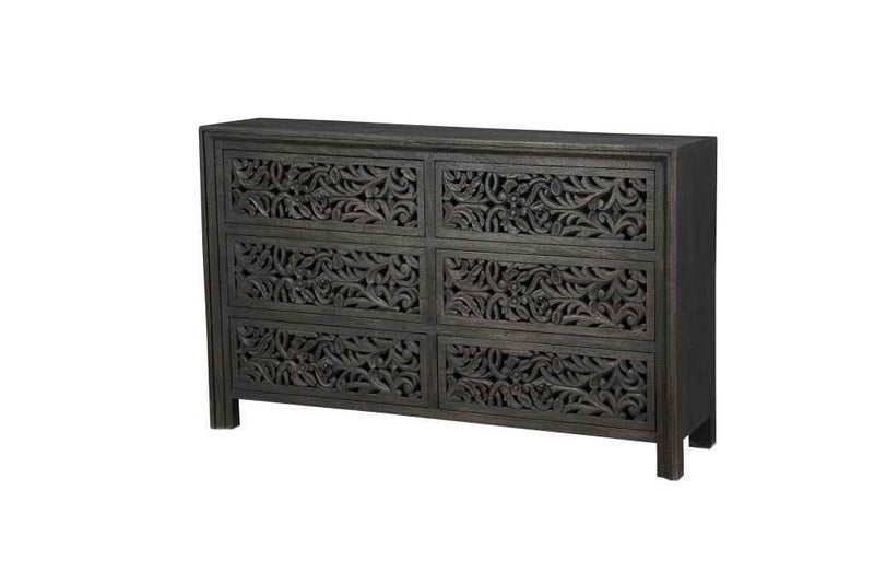 57" Black Solid Wood Six Drawer Dresser