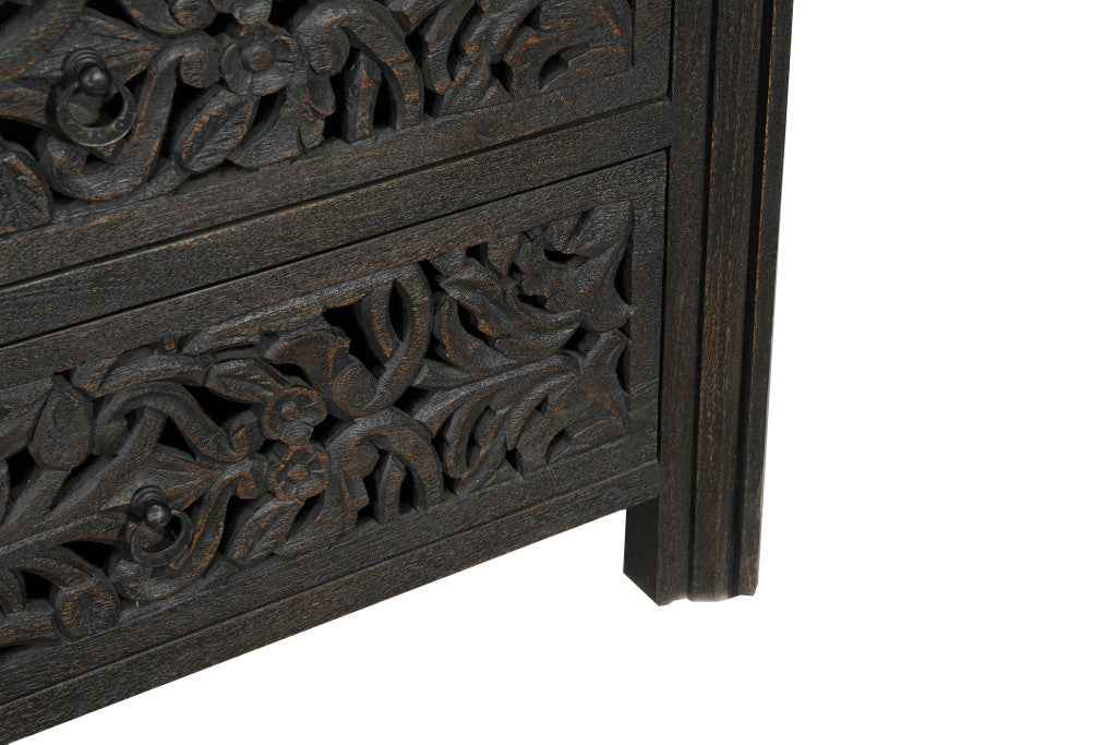 57" Black Solid Wood Six Drawer Dresser