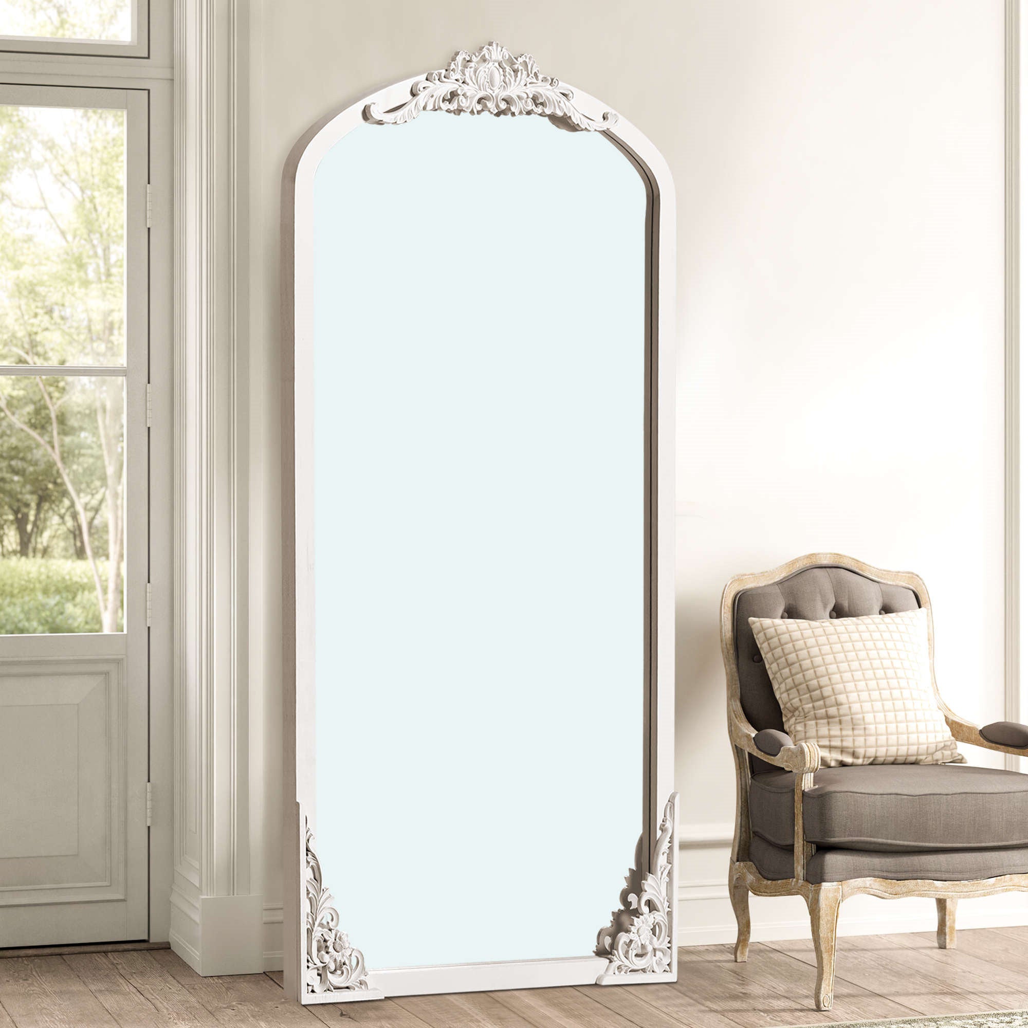67" White Solid Wood Framed Full Length Mirror - Bed & Bath