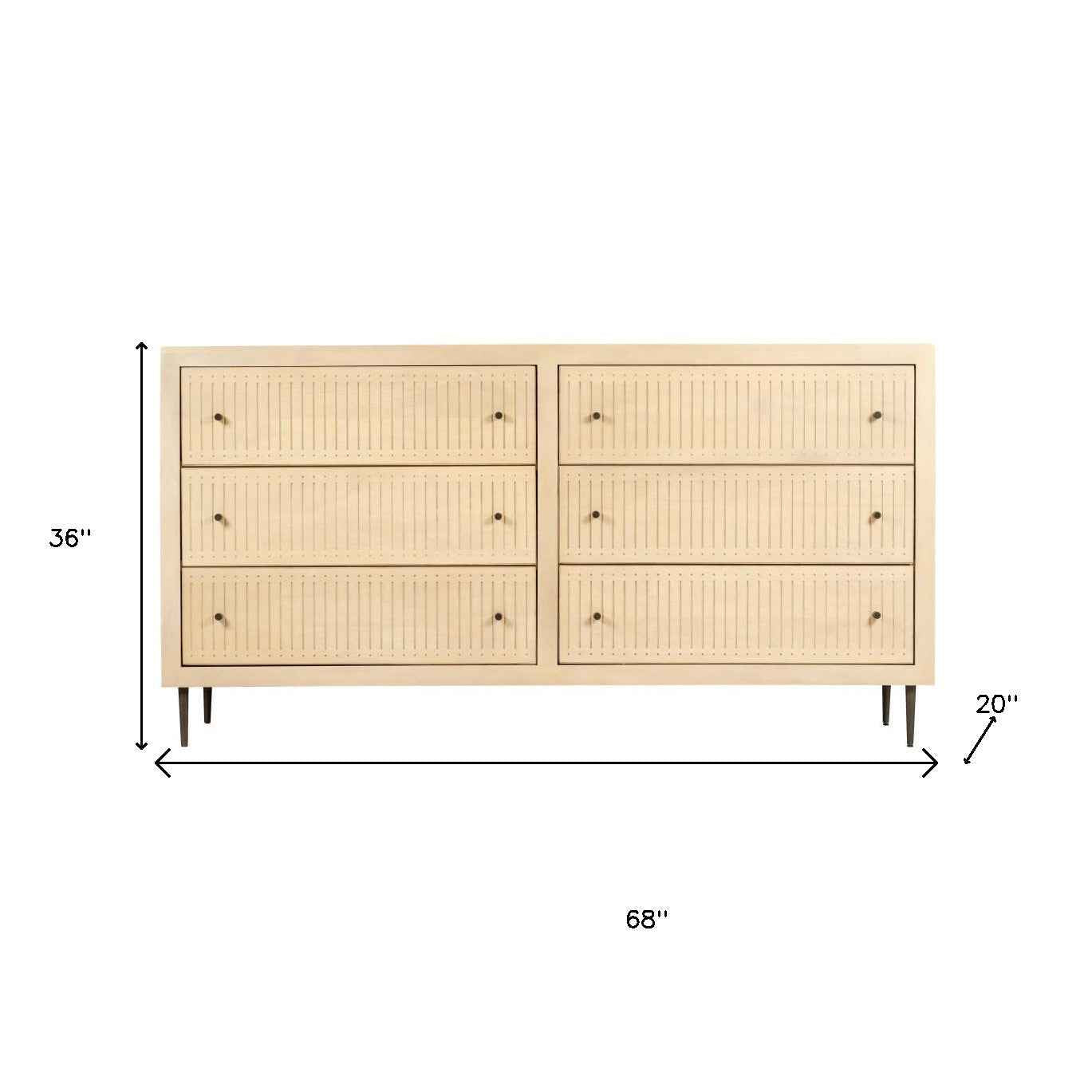68" Natural Solid Wood Six Drawer Dresser