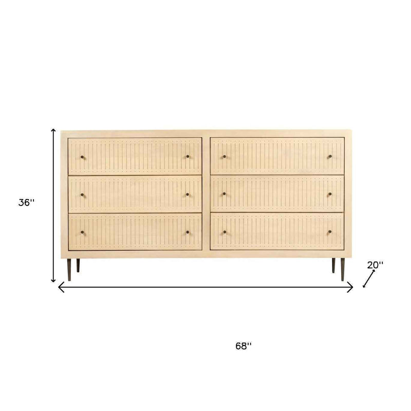 68" Natural Solid Wood Six Drawer Dresser