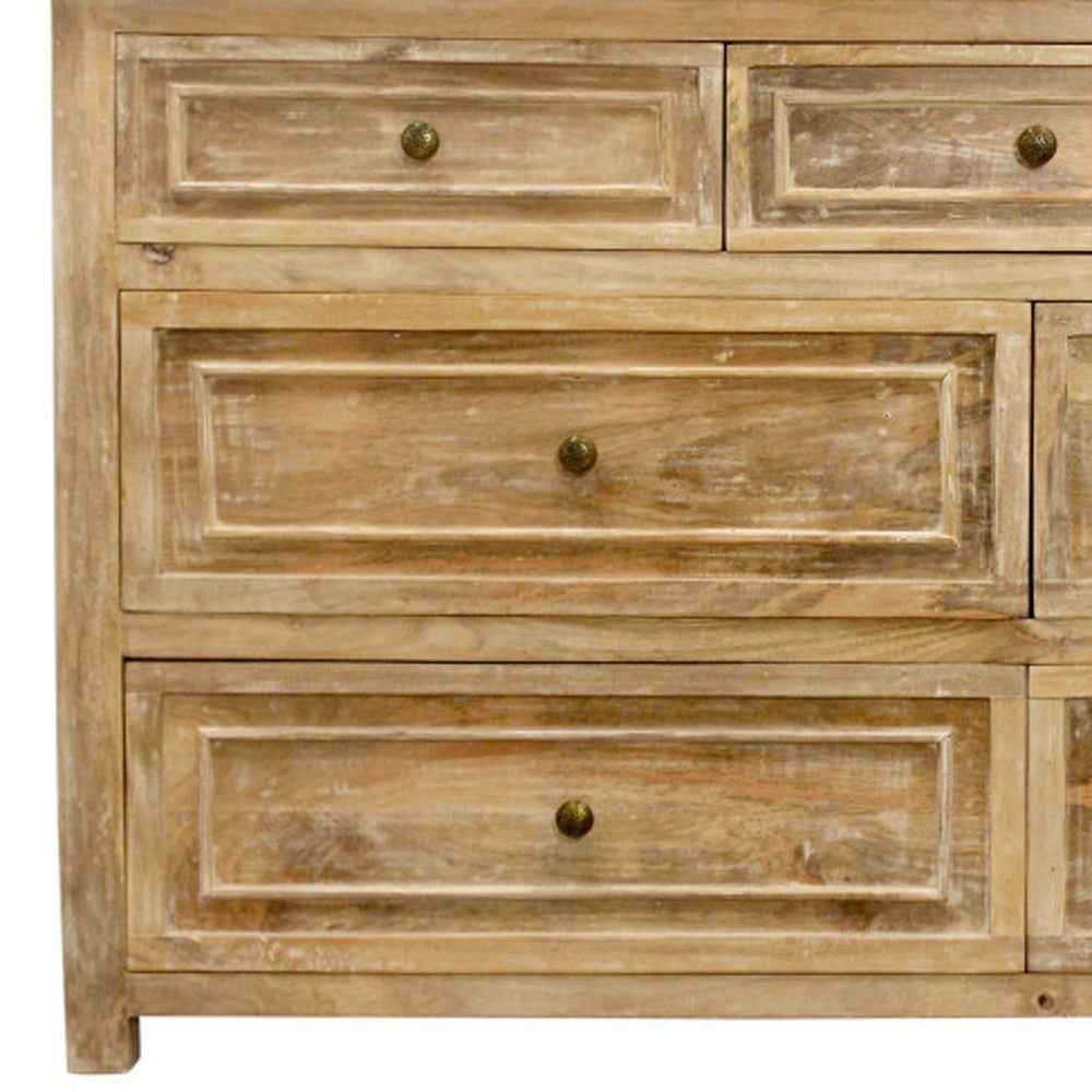 68" Natural Solid Wood Seven Drawer Dresser