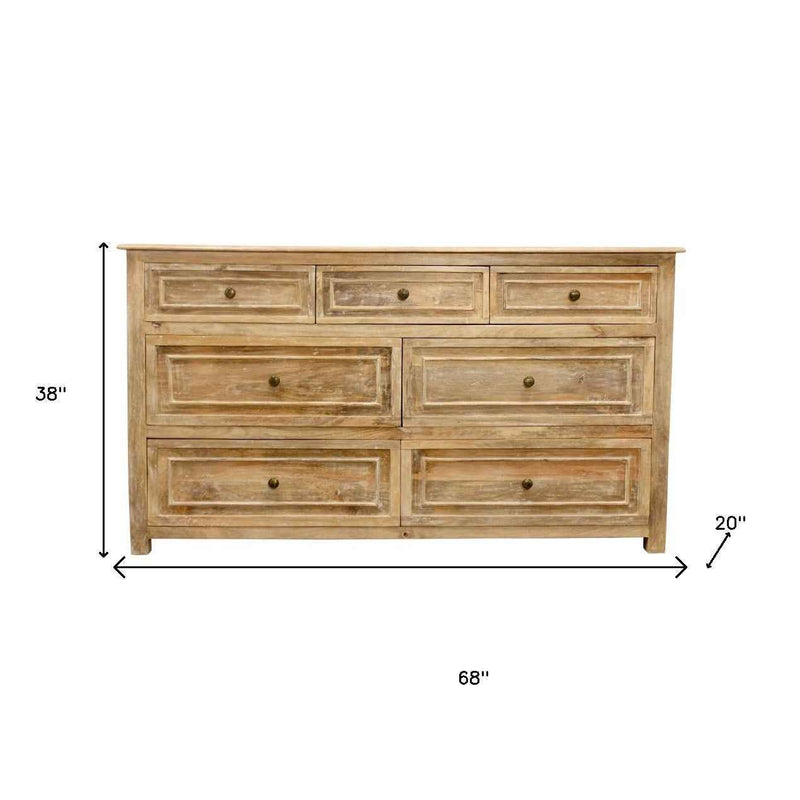 68" Natural Solid Wood Seven Drawer Dresser