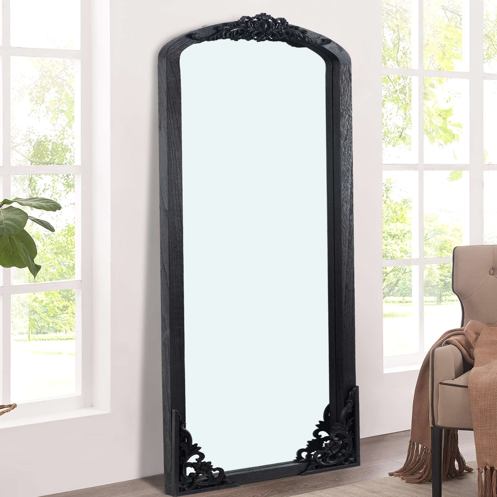 67" Black Solid Wood Framed Full Length Mirror - Bed & Bath