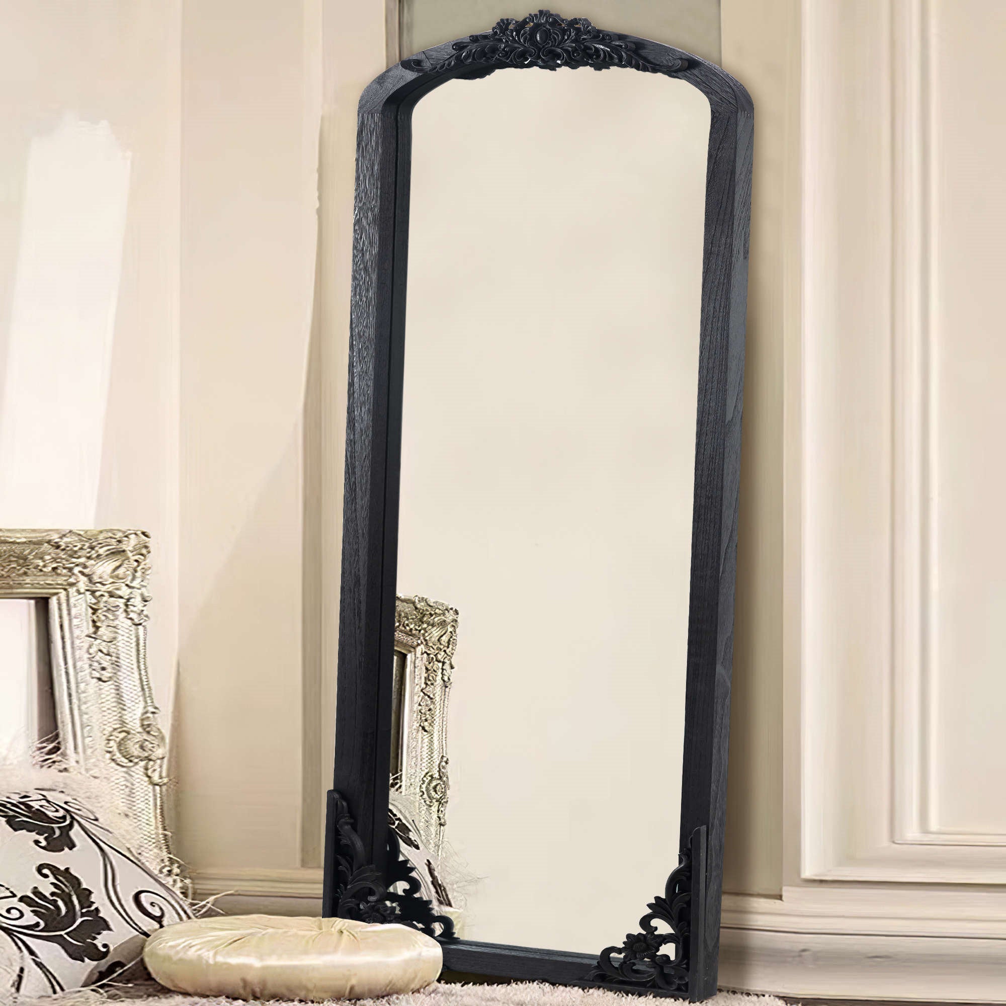 67" Black Solid Wood Framed Full Length Mirror - Bed & Bath