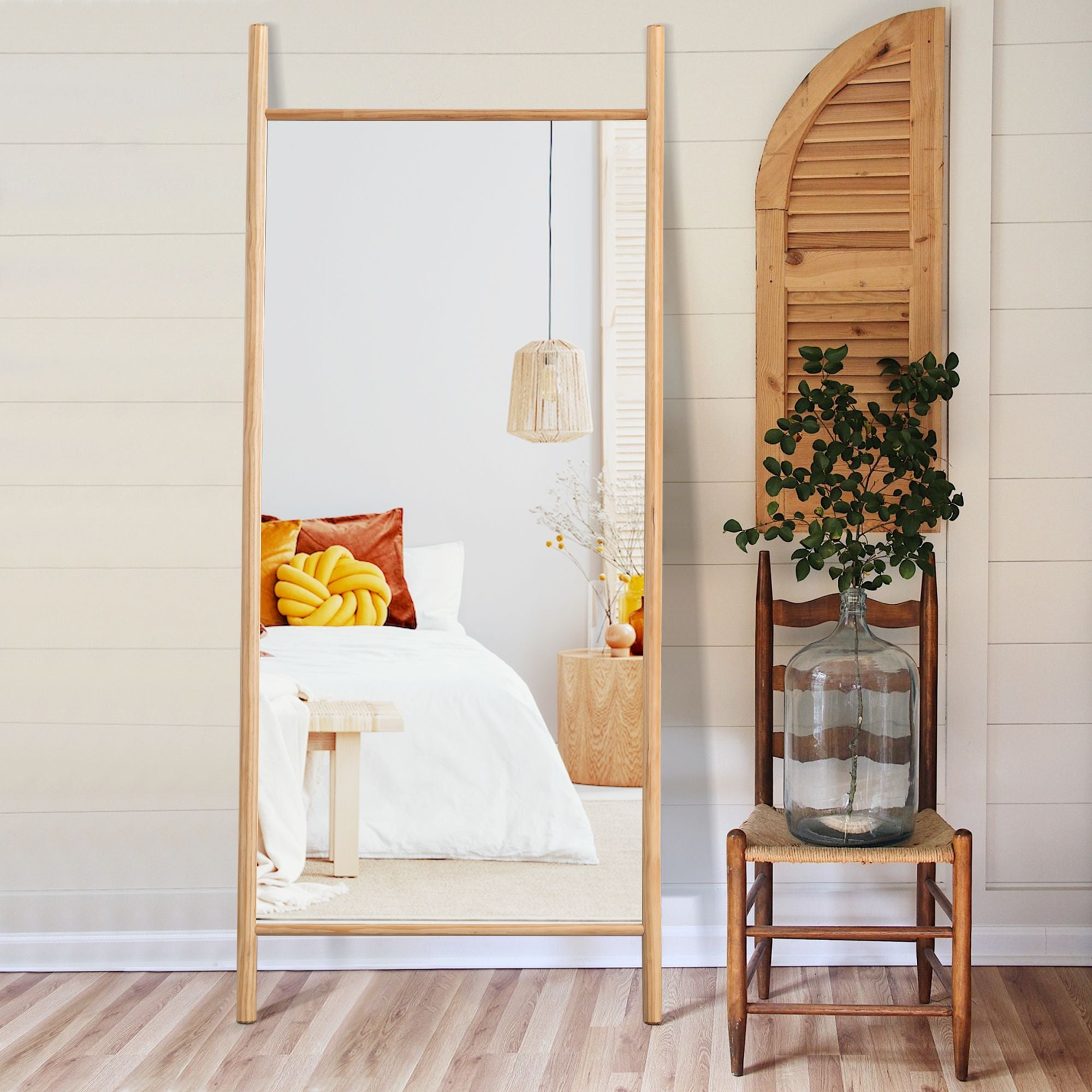 71" Natural Solid Wood Novelty Leaning Framed Full Length Mirror - Bed & Bath