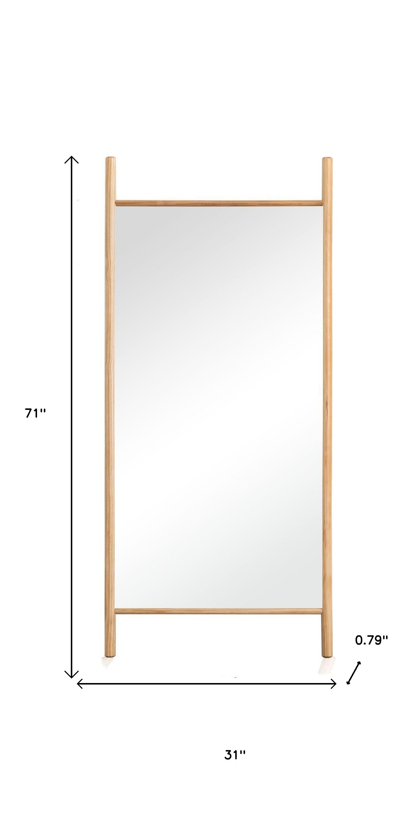 71" Natural Solid Wood Novelty Leaning Framed Full Length Mirror - Bed & Bath