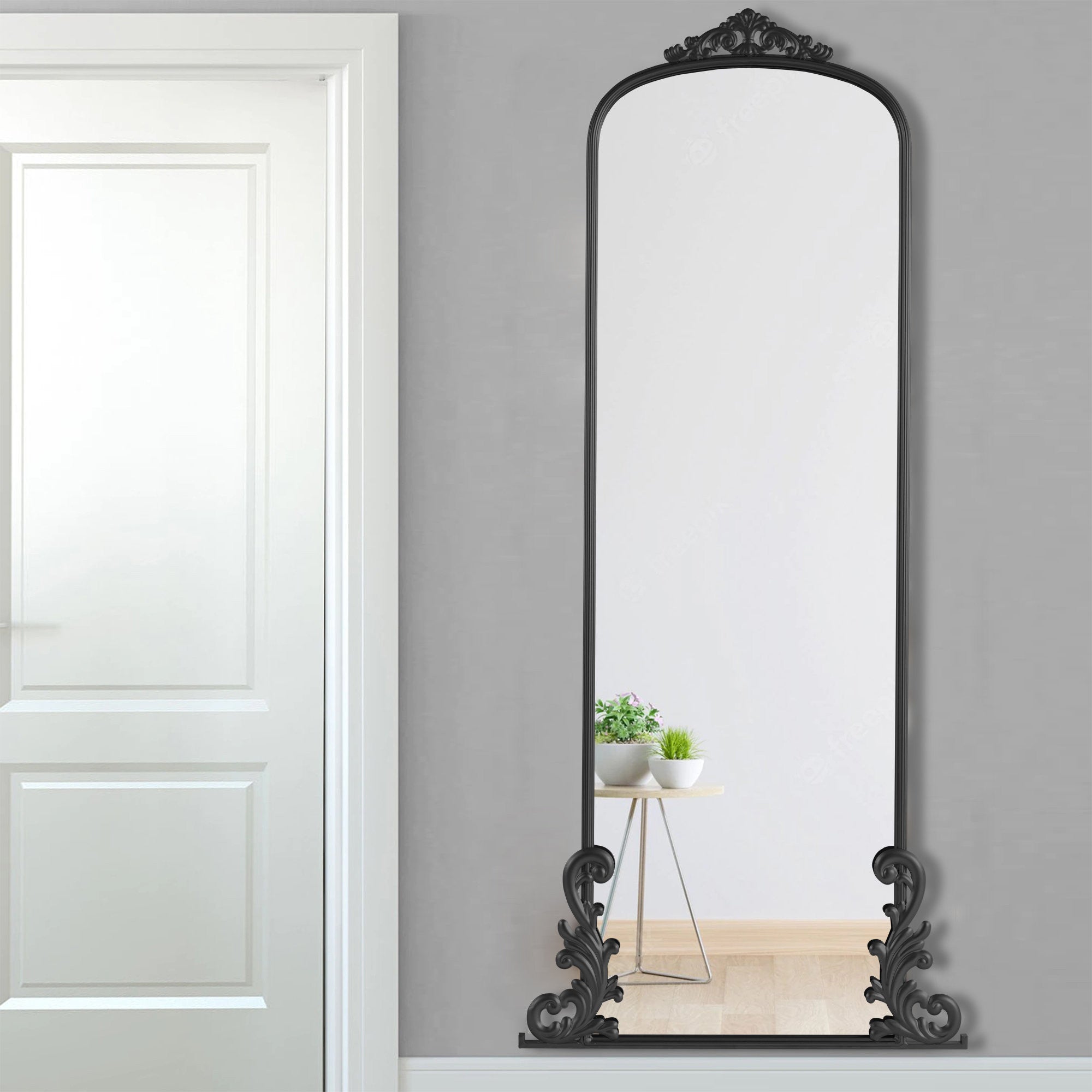 68" Black Metal Arch Framed Full Length Mirror - Bed & Bath