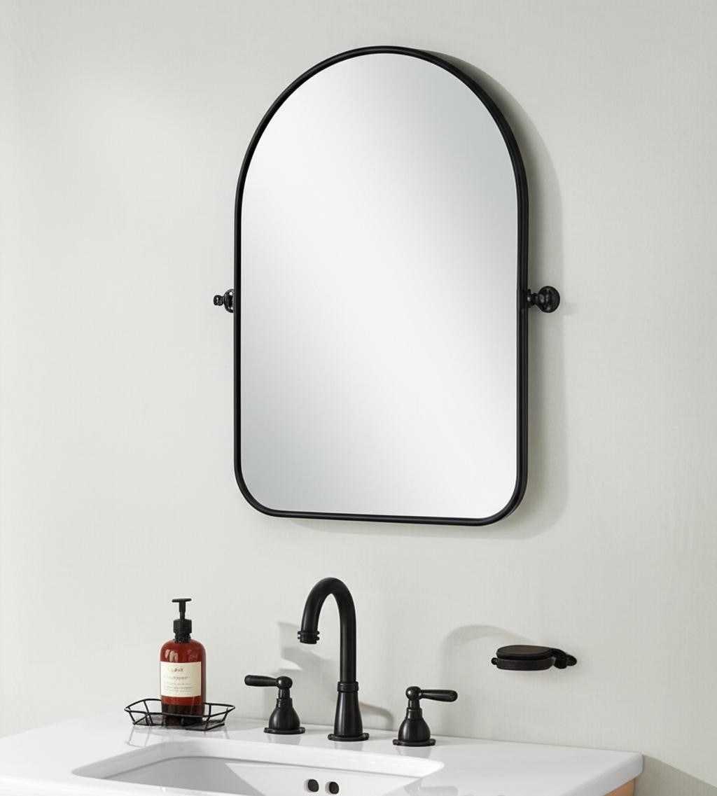 32" Black Iron Arch Tilting Framed Bathroom Vanity Mirror - Bed & Bath
