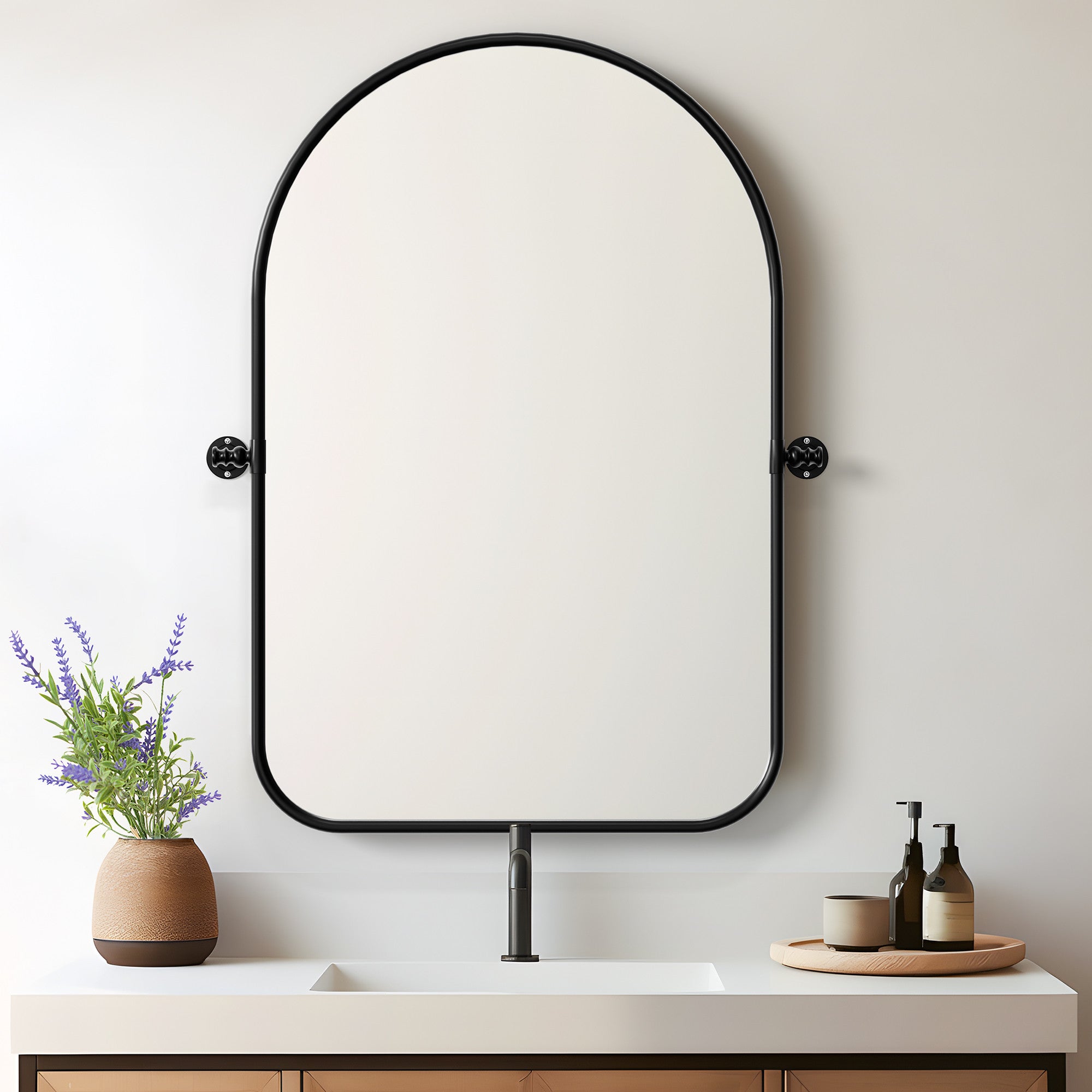 32" Black Iron Arch Tilting Framed Bathroom Vanity Mirror - Bed & Bath