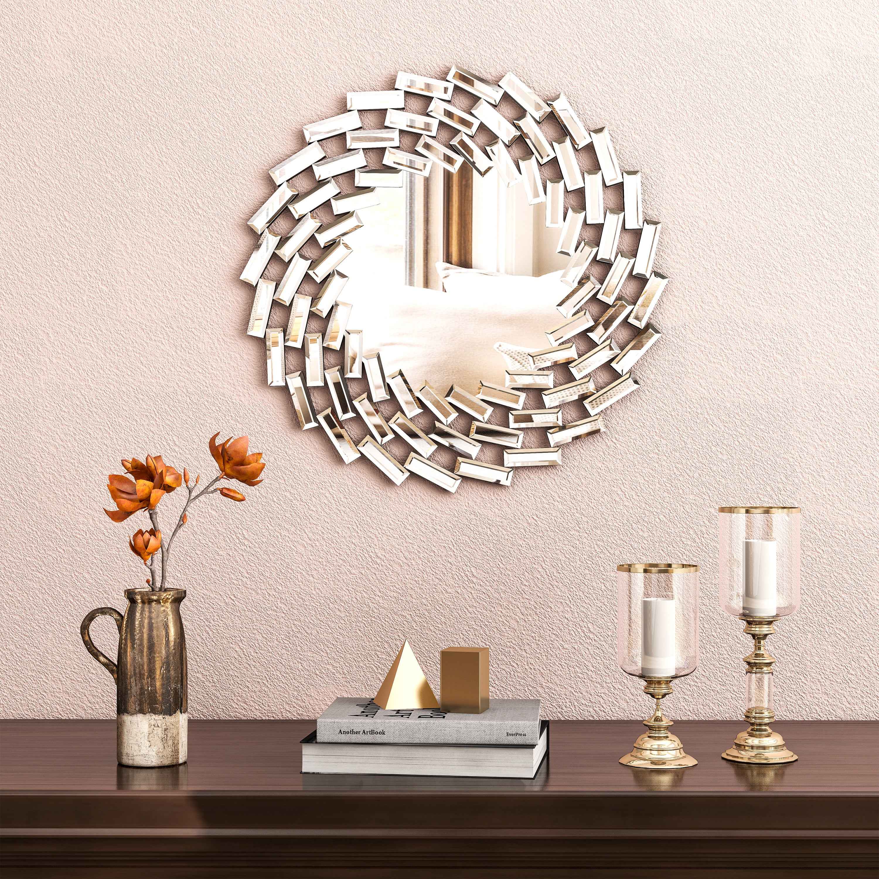 20" Silver Round Sunburst Frameless Accent Mirror
