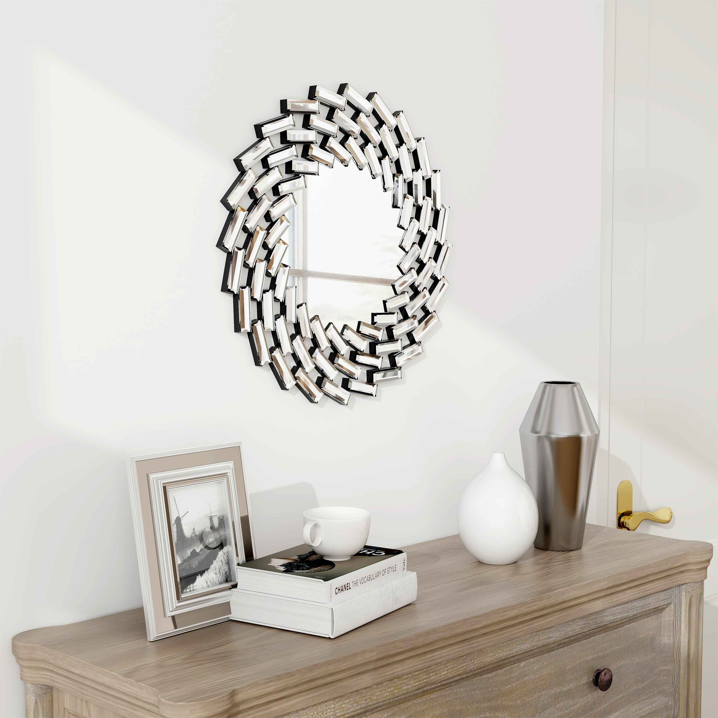 20" Silver Round Sunburst Frameless Accent Mirror