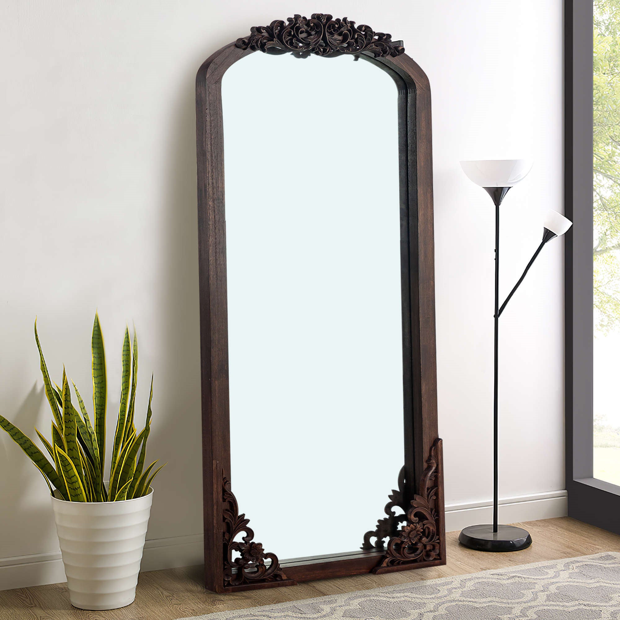 64" Brown Solid Wood Framed Full Length Mirror - Bed & Bath