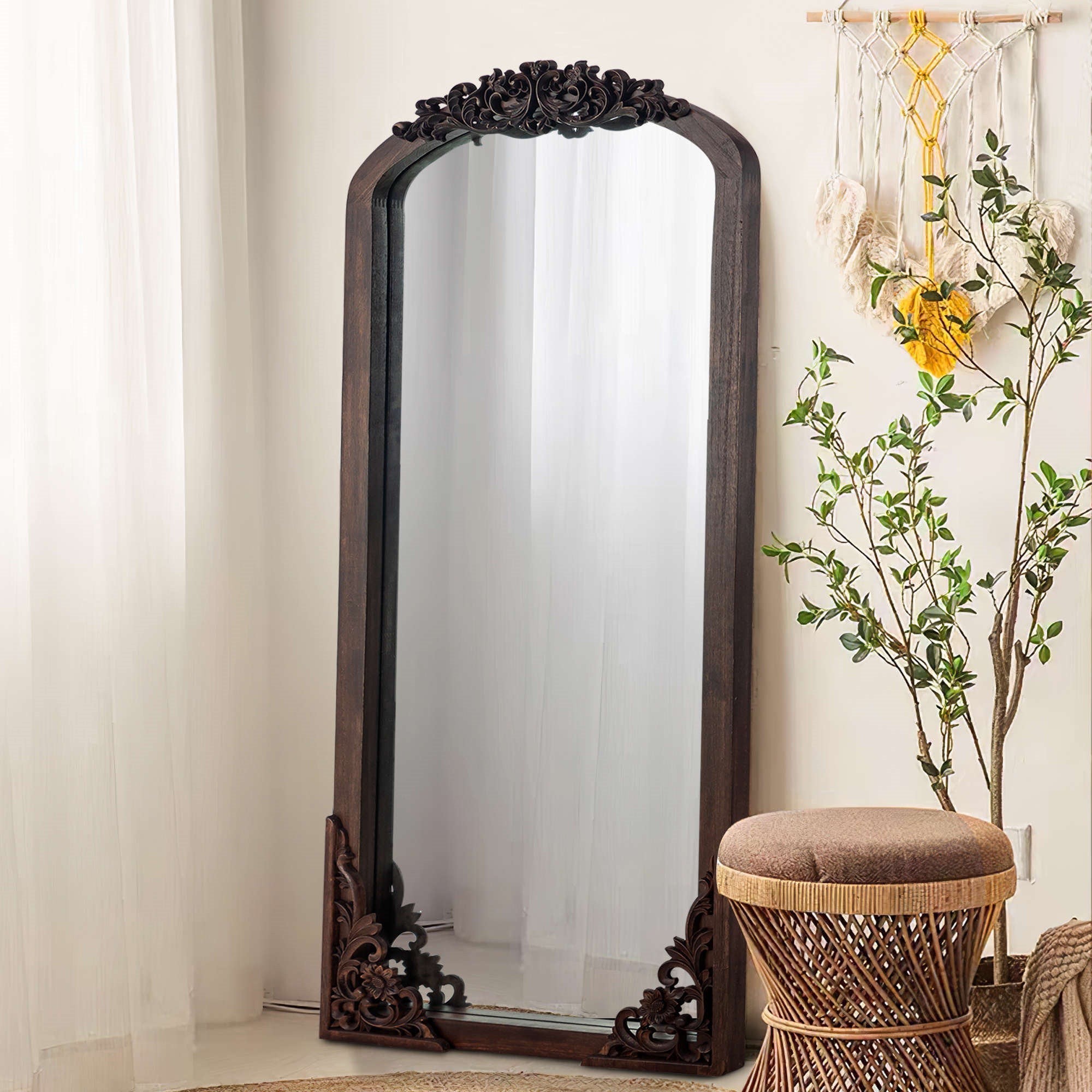 64" Brown Solid Wood Framed Full Length Mirror - Bed & Bath