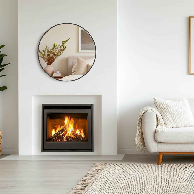 24" Black Metal Round Framed Bathroom Vanity Mirror