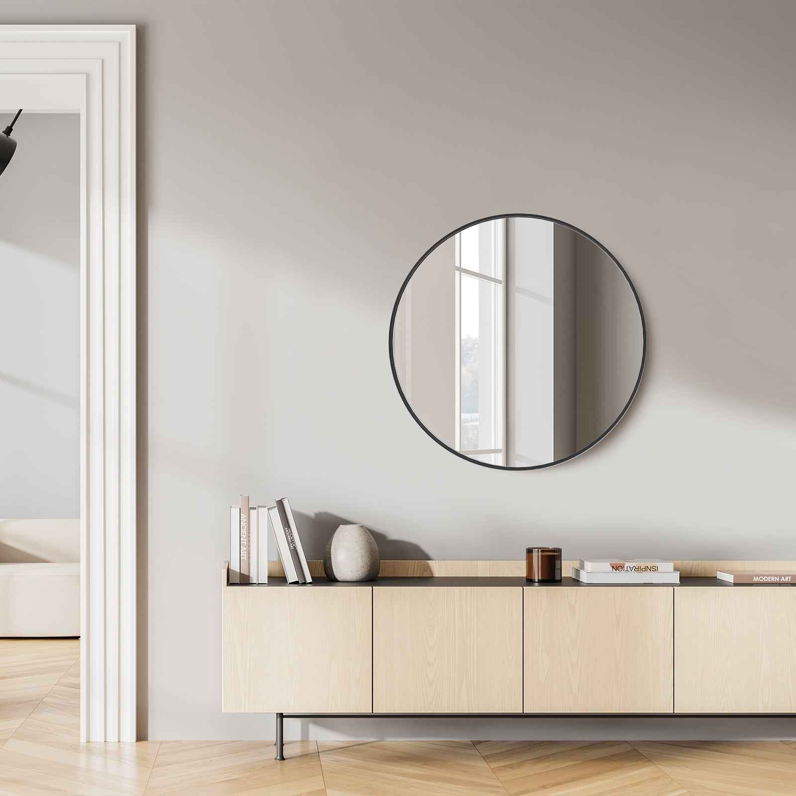 24" Black Metal Round Framed Bathroom Vanity Mirror