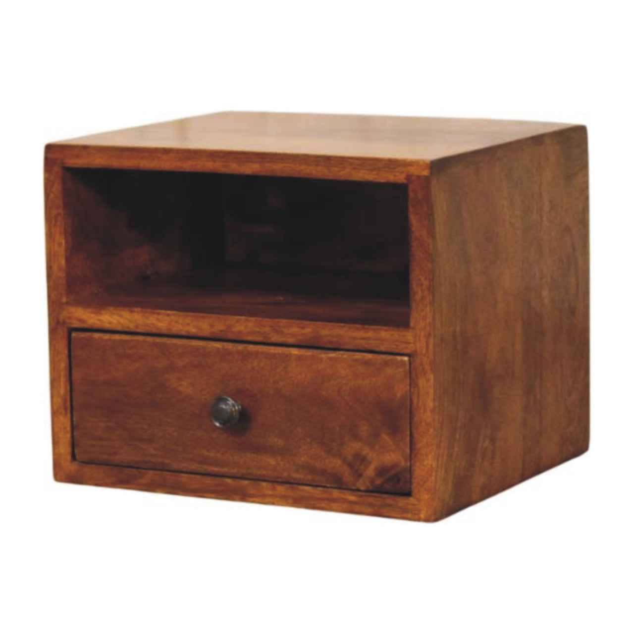 12" Chestnut Solid Wood Square One Drawer Floating Nightstand