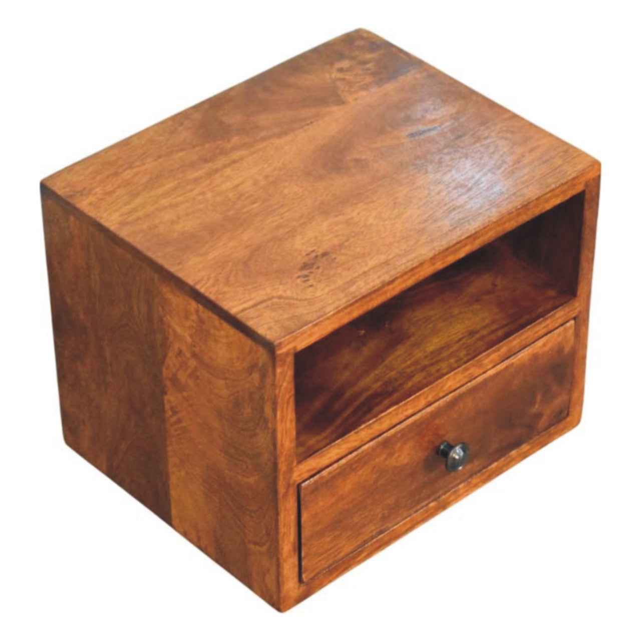 12" Chestnut Solid Wood Square One Drawer Floating Nightstand