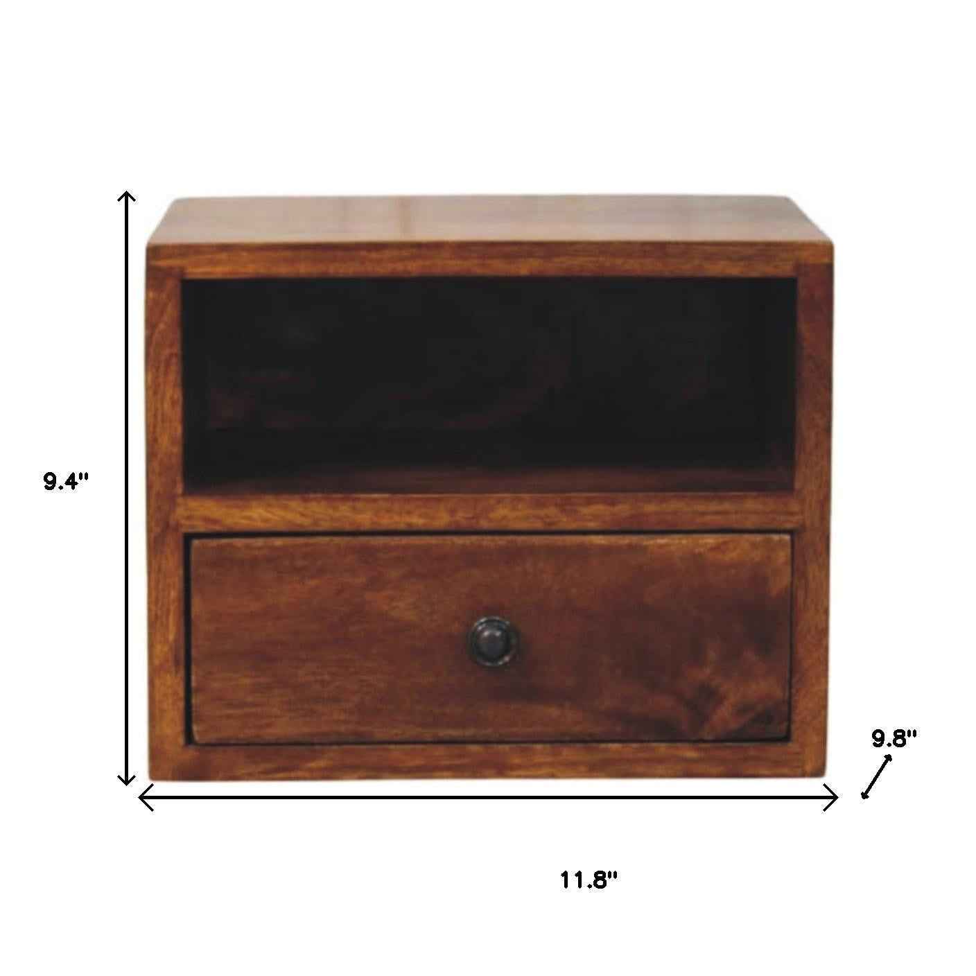 12" Chestnut Solid Wood Square One Drawer Floating Nightstand