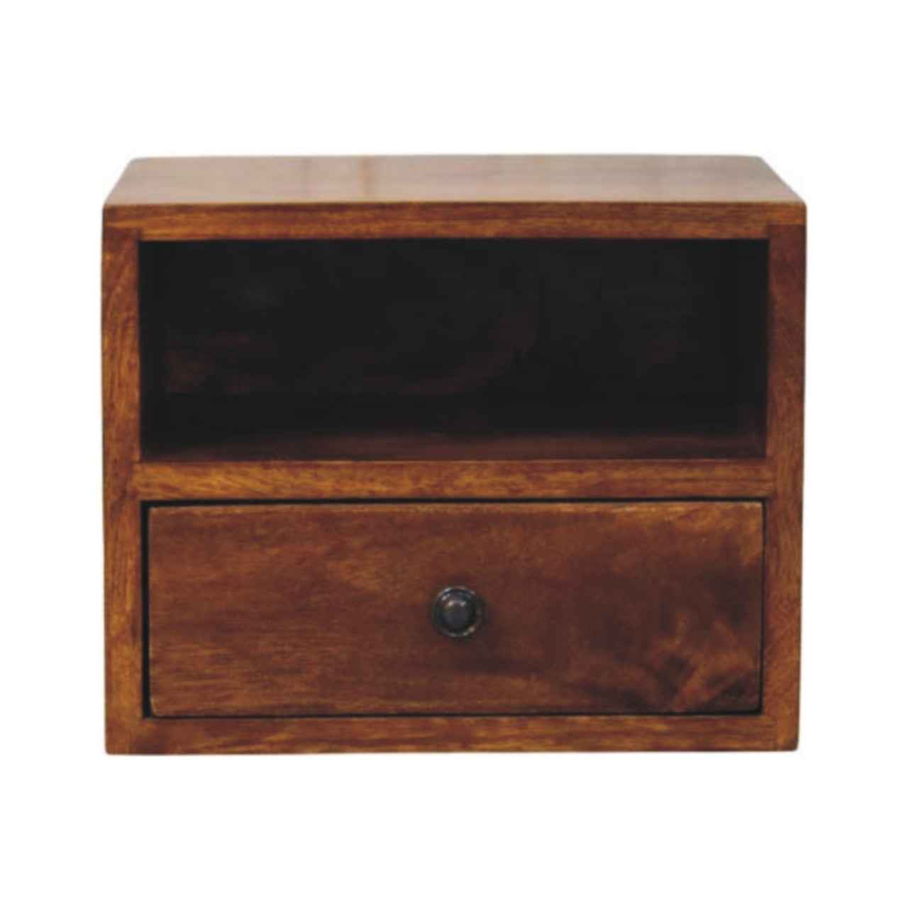 12" Chestnut Solid Wood Square One Drawer Floating Nightstand