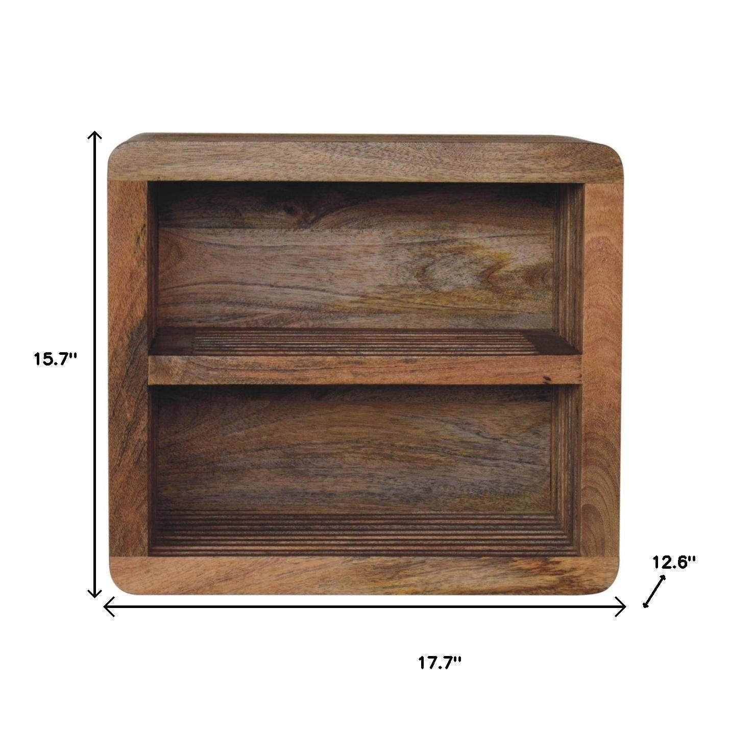 18" Brown Solid Wood Carved Geometric Floating Nightstand