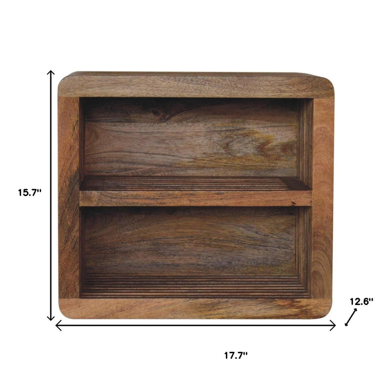 18" Brown Solid Wood Carved Geometric Floating Nightstand