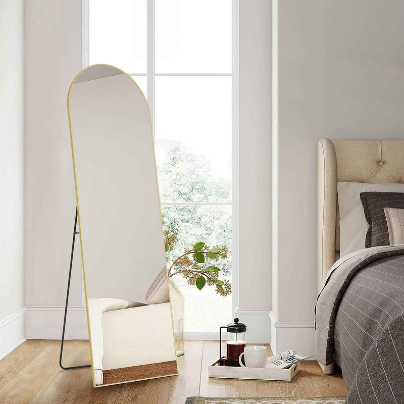 63" Gold Metal Arch Freestanding and Wall Mount Framed Full Length Mirror