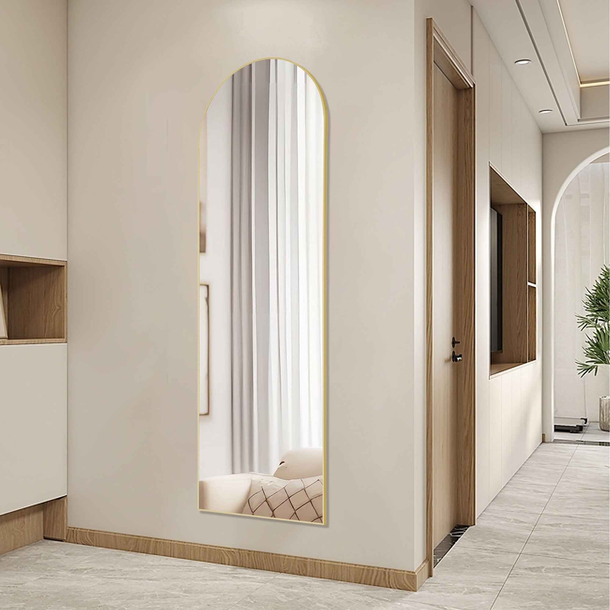 63" Gold Metal Arch Freestanding and Wall Mount Framed Full Length Mirror