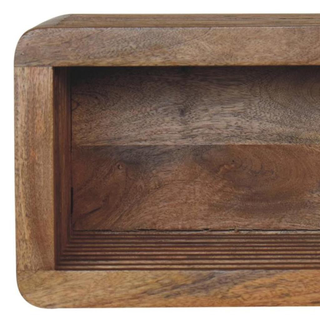 18" Brown Solid Wood Carved Geometric Floating Nightstand