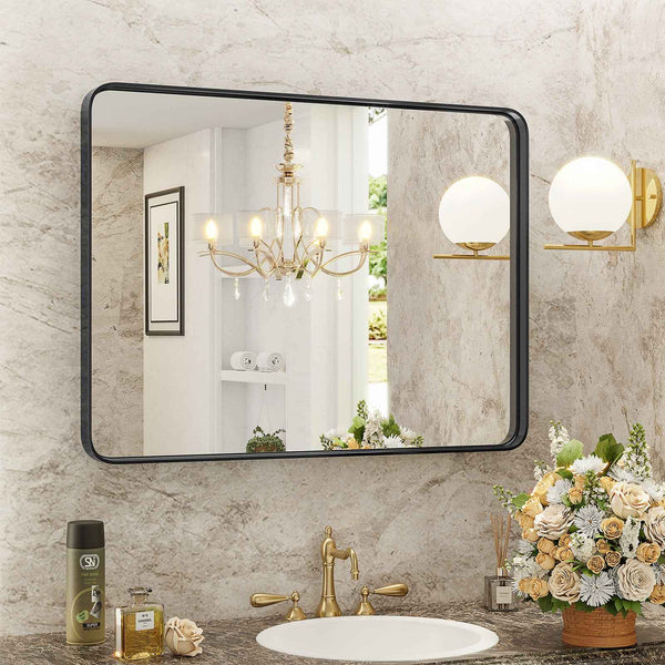39" Black Metal Floating Framed Bathroom Vanity Mirror