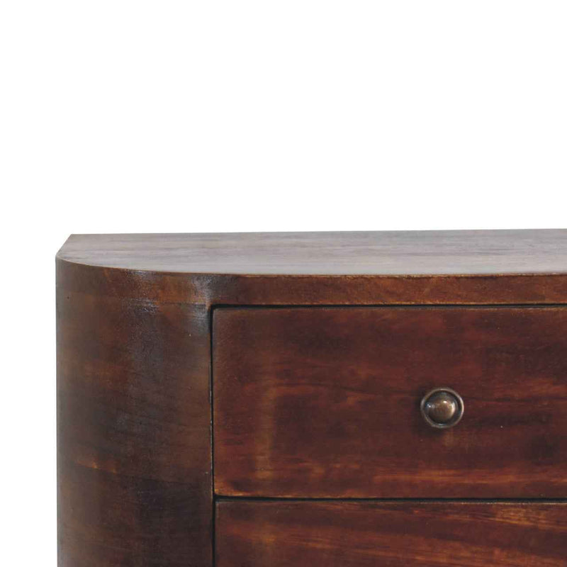 18" Brown Solid Wood Round Two Drawer Floating Nightstand