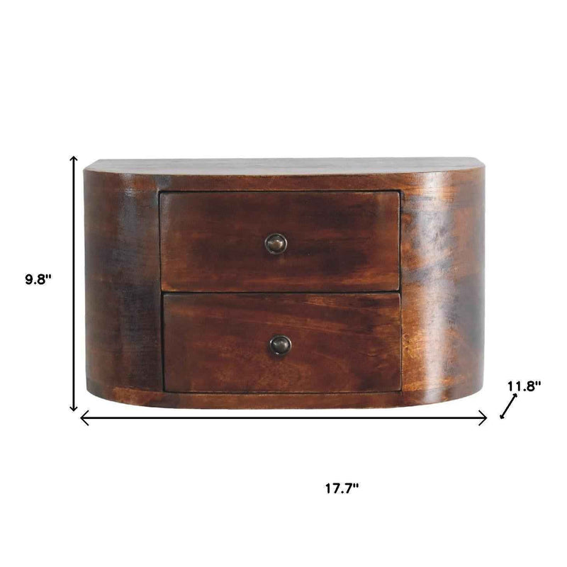 18" Brown Solid Wood Round Two Drawer Floating Nightstand