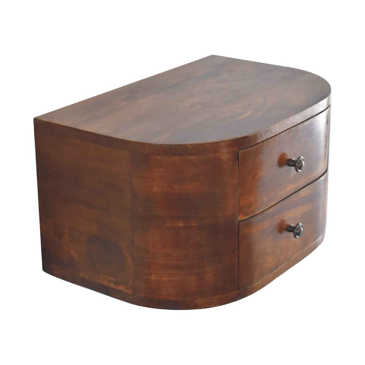 18" Brown Solid Wood Round Two Drawer Floating Nightstand