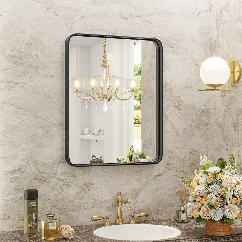 35" Black Metal Floating Framed Bathroom Vanity Mirror
