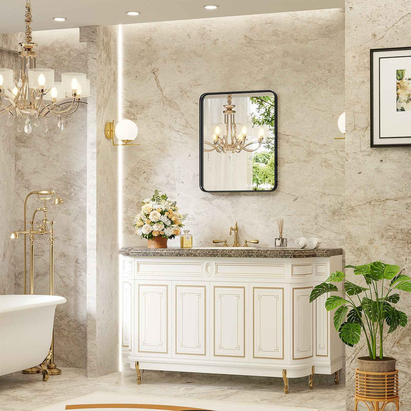 35" Black Metal Floating Framed Bathroom Vanity Mirror