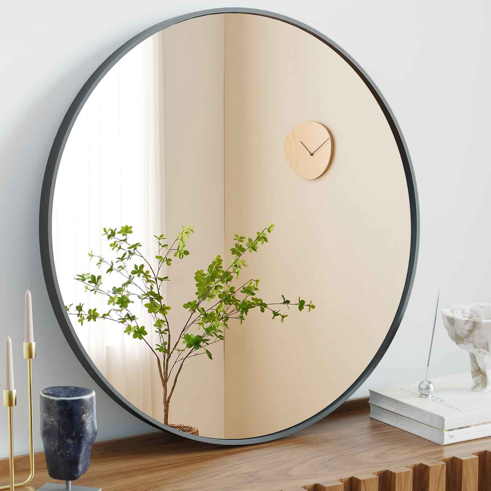 30" Black Metal Round Framed Bathroom Vanity Mirror