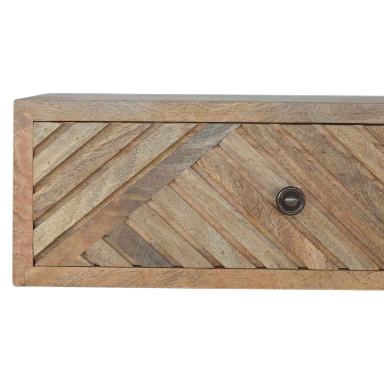 18" Natural Solid Wood Carved Geometric One Drawer Floating Nightstand