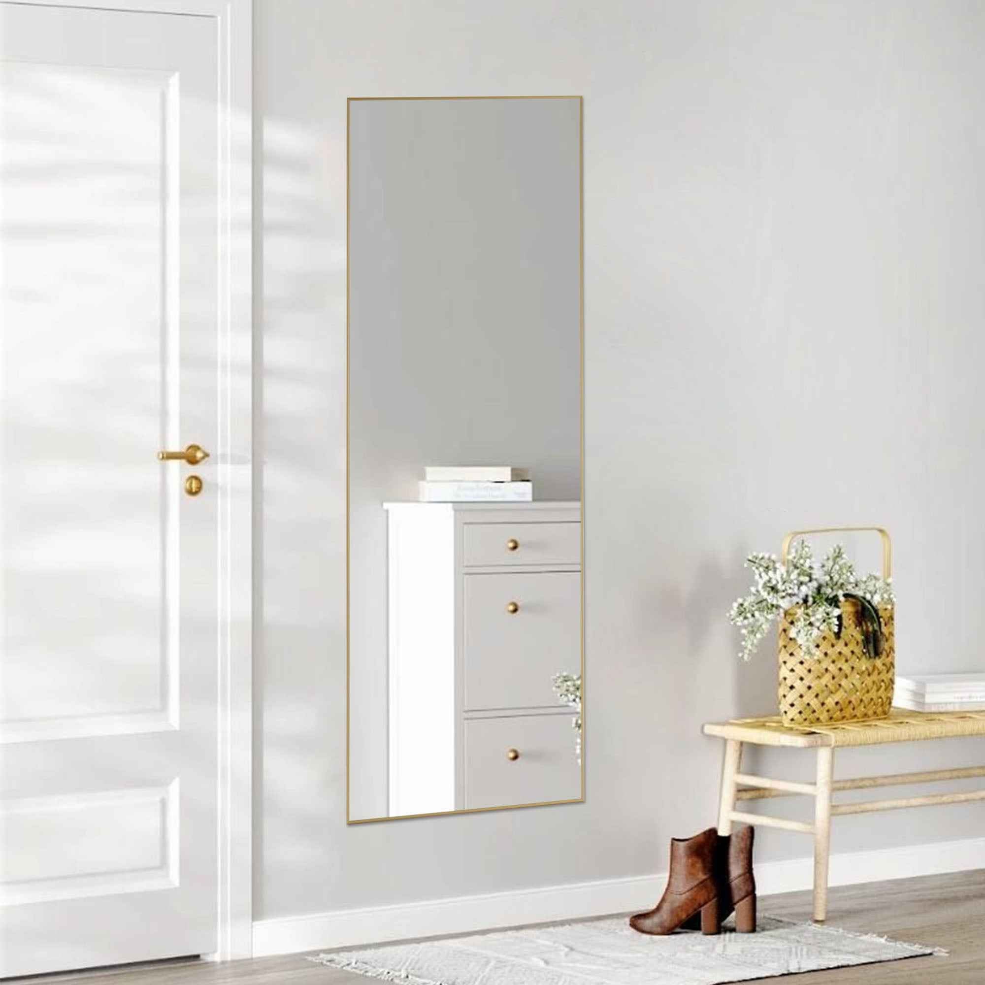 63" Gold Metal Freestanding and Wall Mount Framed Full Length Mirror