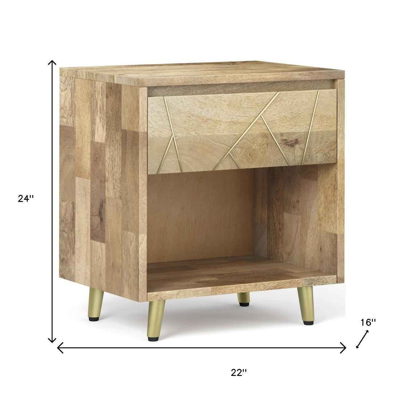 24" Natural Solid Wood Two Drawer Nightstand