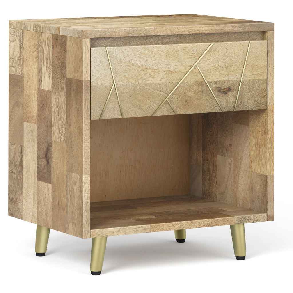 24" Natural Solid Wood Two Drawer Nightstand