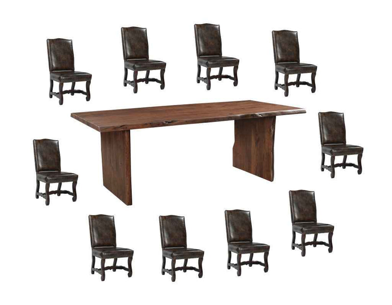 11 Piece Brown Solid Wood Dining Set with 10